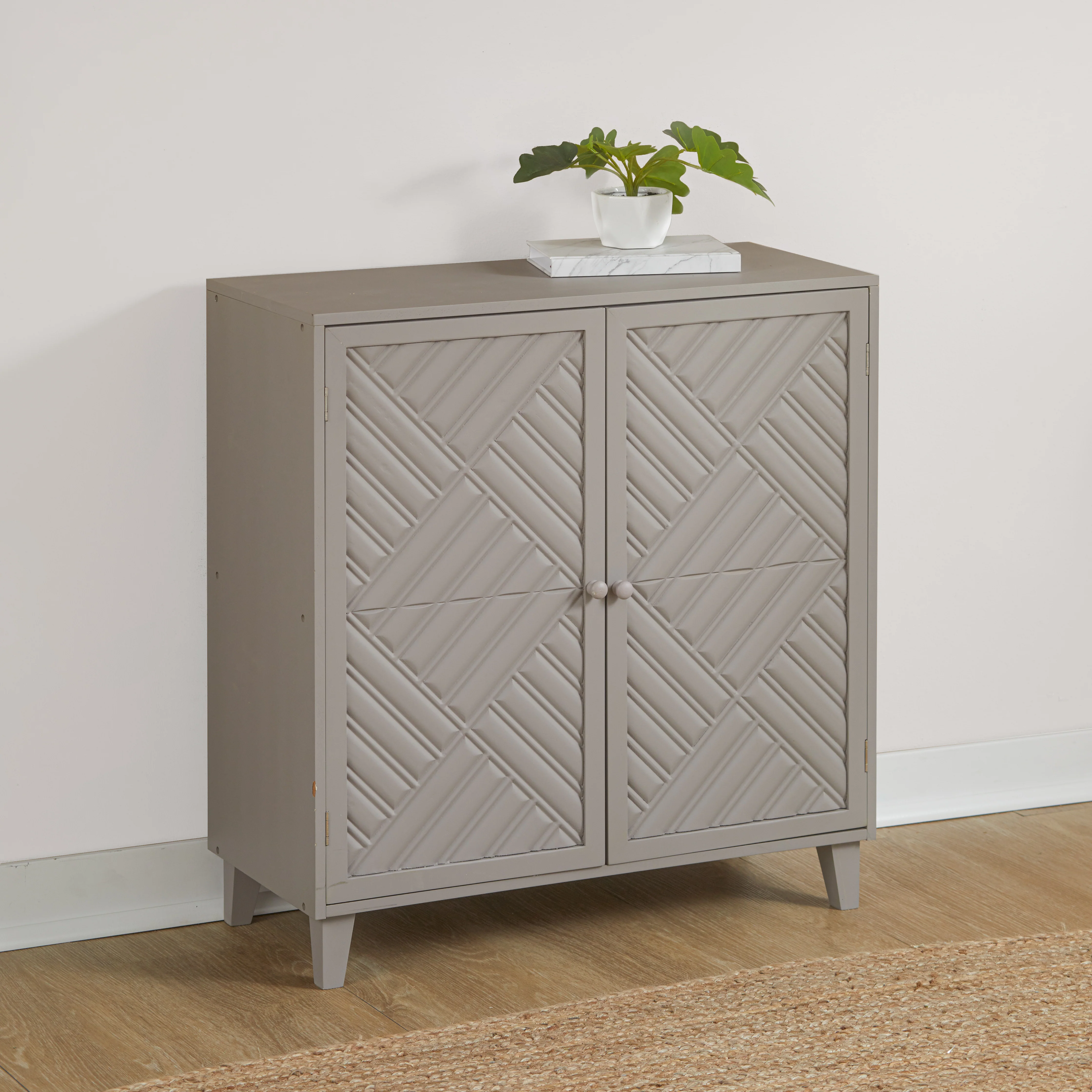 2-Door Gray Cabinet with Chevron Design - Image 6