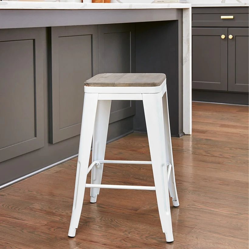 Backless Metal Barstool with Wood Square Seat - 24"H or 30"H - Image 3