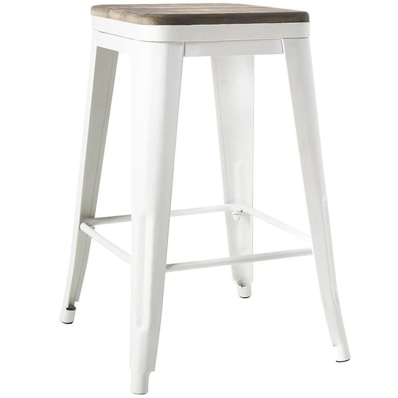 Backless Metal Barstool with Wood Square Seat - 24"H or 30"H - Image 7