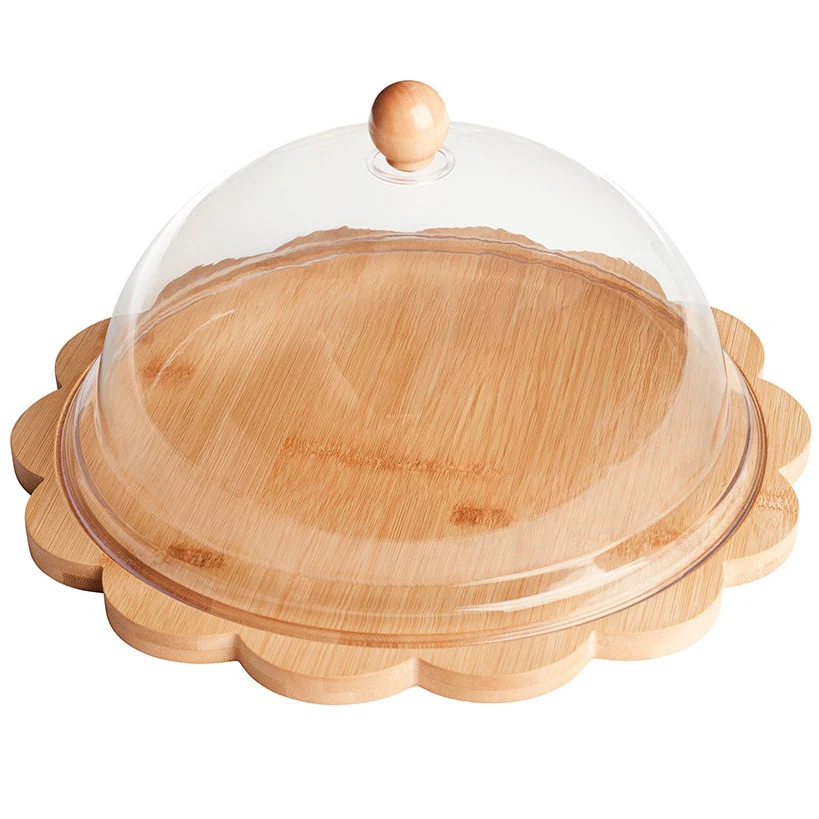 Bamboo Cake Stand with Plastic Dome Lid - Image 3