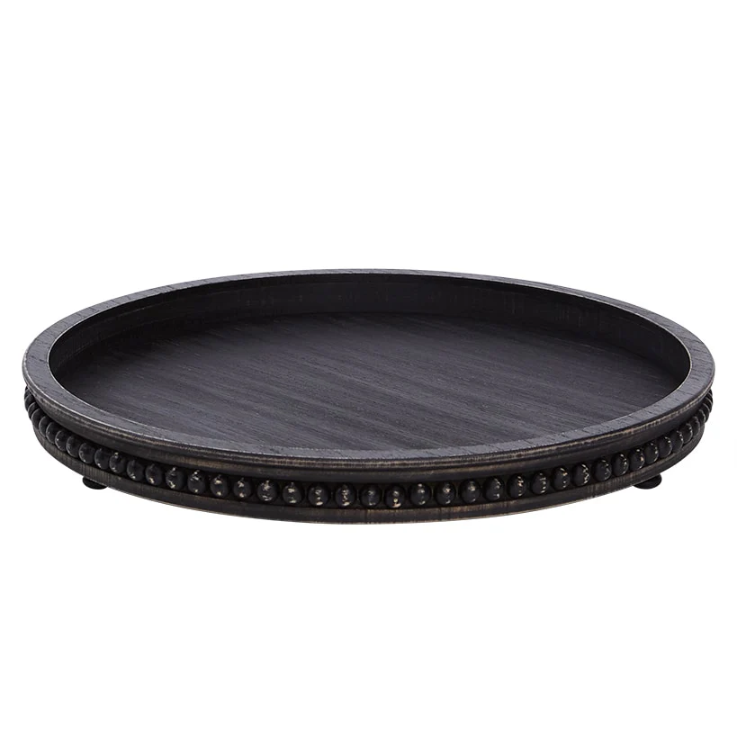 Beaded Wood Round Serving Trays - Image 4