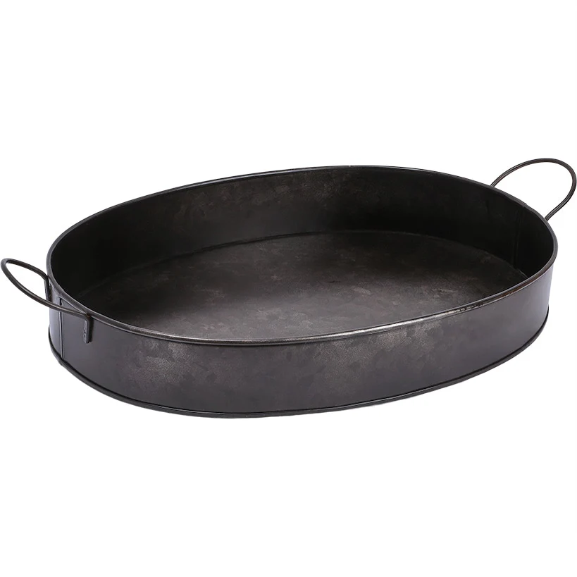 Black Galvanized Oval Serving Tray - Image 2