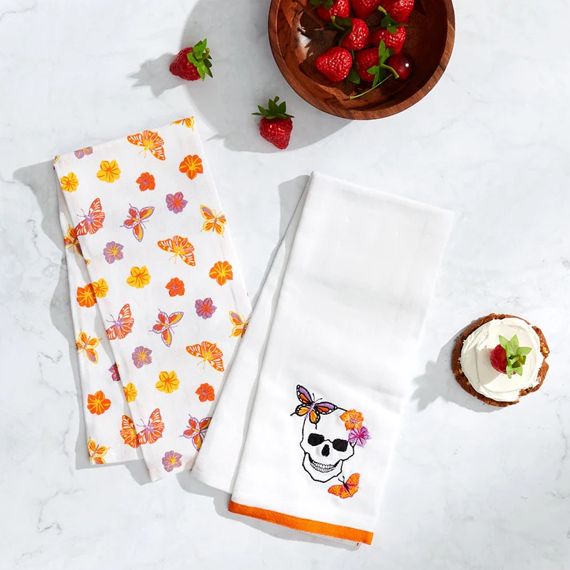Butterfly and Skeletons Embroidered Kitchen Towels, Set of 2 - Image 4