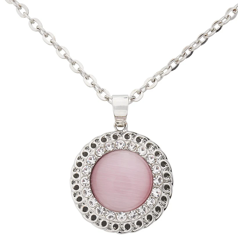 Cat Eye Stone Pink Pendant Necklace - Image 2