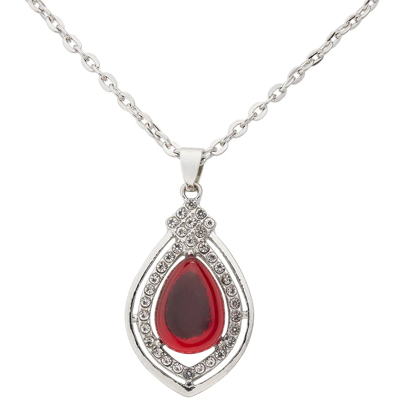 Chalcedony Red Stone Pendant with Chain - Image 4