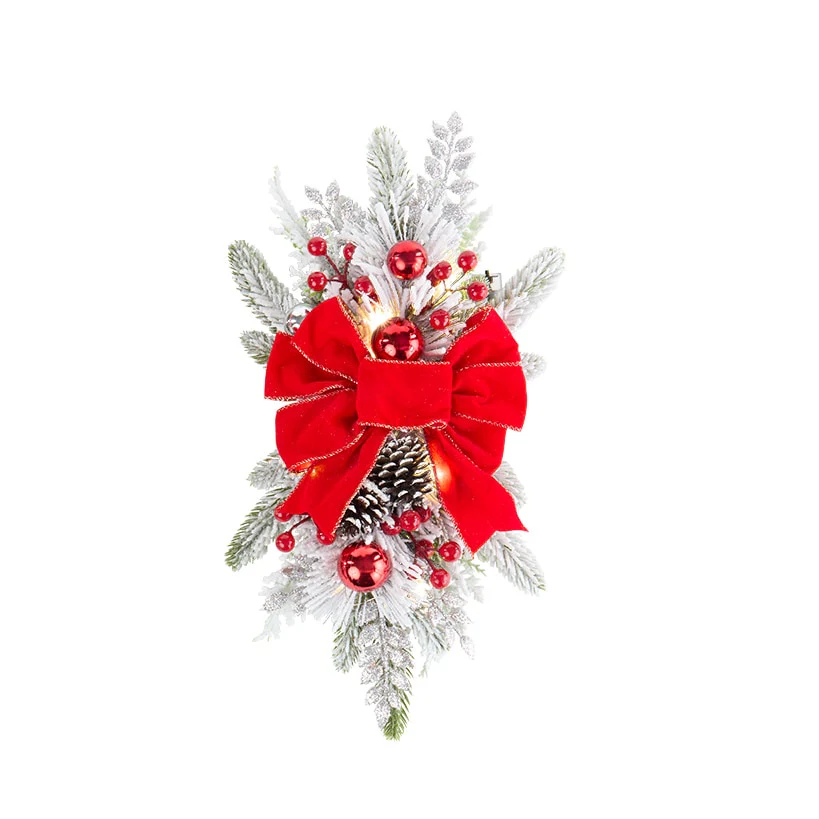 Christmas Frosted Pine With Red Bows Decor - Image 4