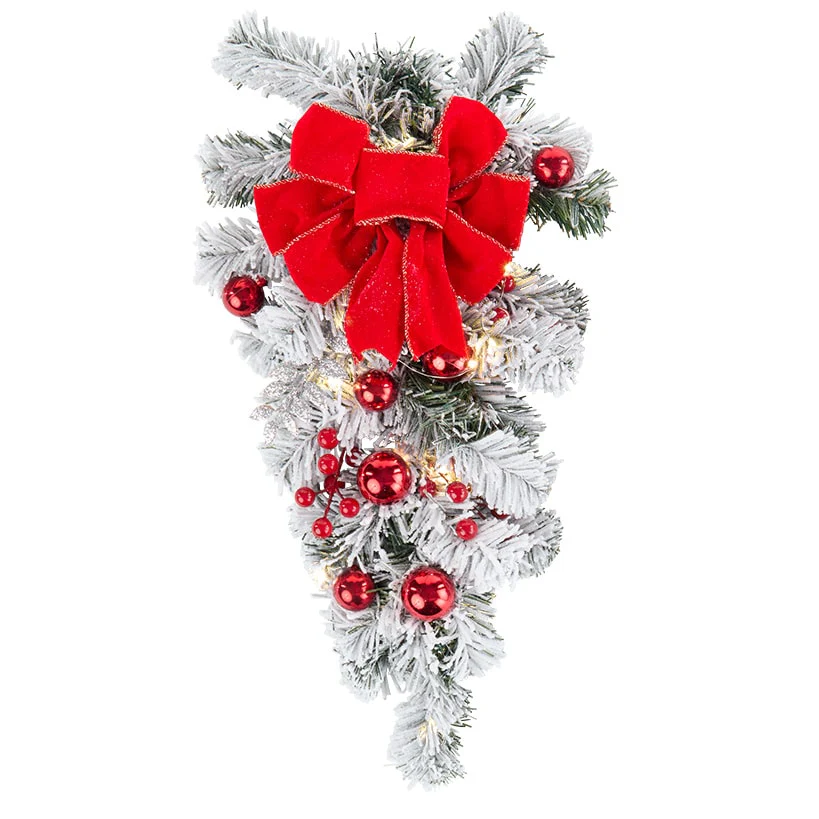Christmas Frosted Pine With Red Bows Decor - Image 5
