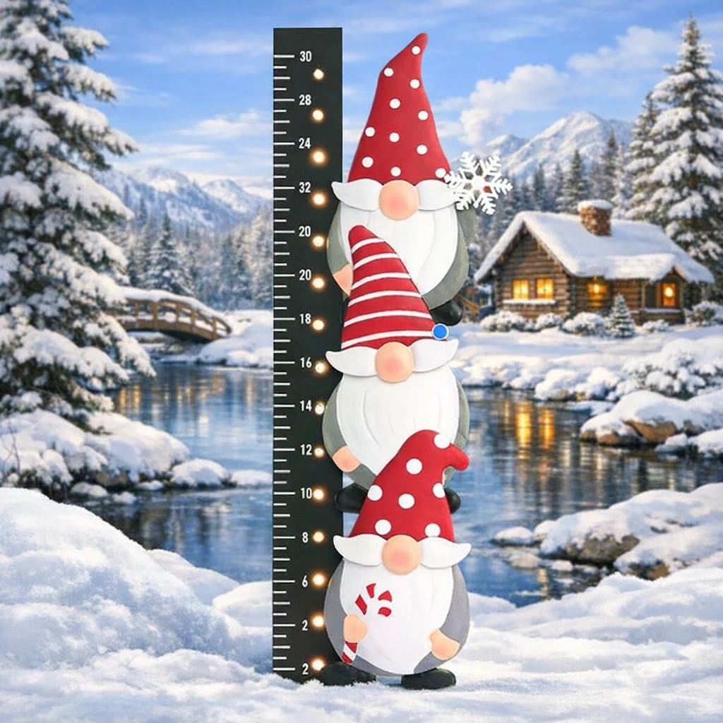 Christmas Lighted Stacked Gnome Snow Gauge - Image 3
