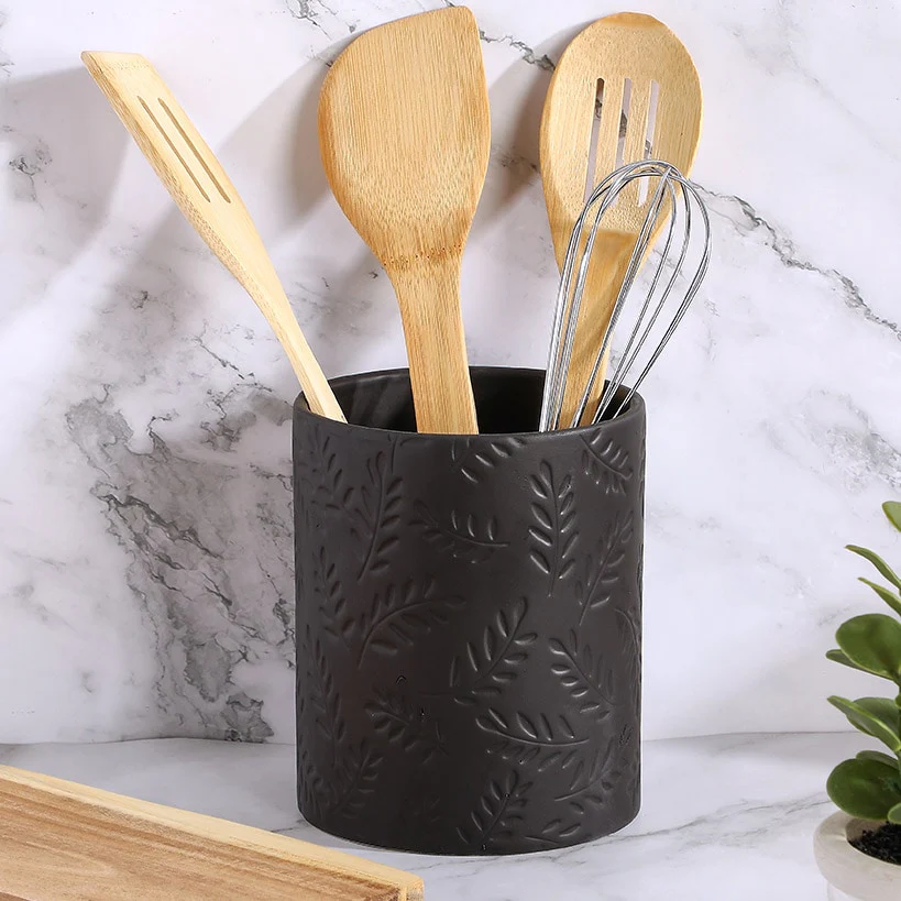 Embossed Kitchen Tool Crock Decorative Utensil Holder - Image 4