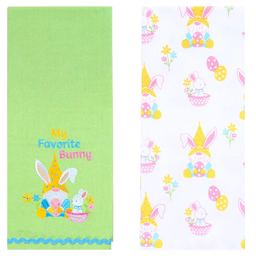 Embroidered Kitchen Towels Gnomes and Bunnies Set of 2 - Image 6