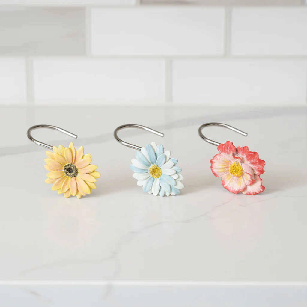 Farm Fresh Flowers Valance, Bath Rug or Shower Hooks Set of 12 - Image 3