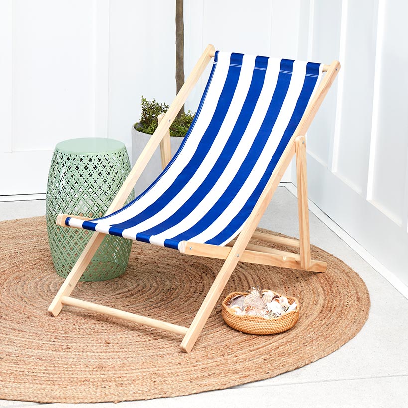 Foldable Patio Sling Lounge Chair with Stripes - Blue or Red - Image 4