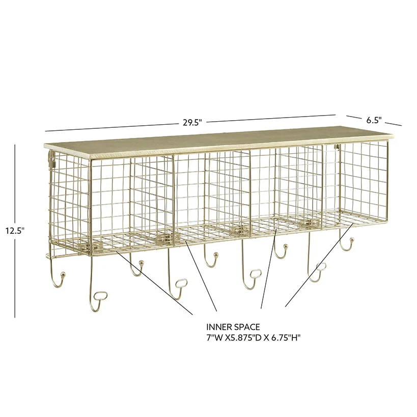 Four Cubby Wall Shelf with Hooks - Image 10