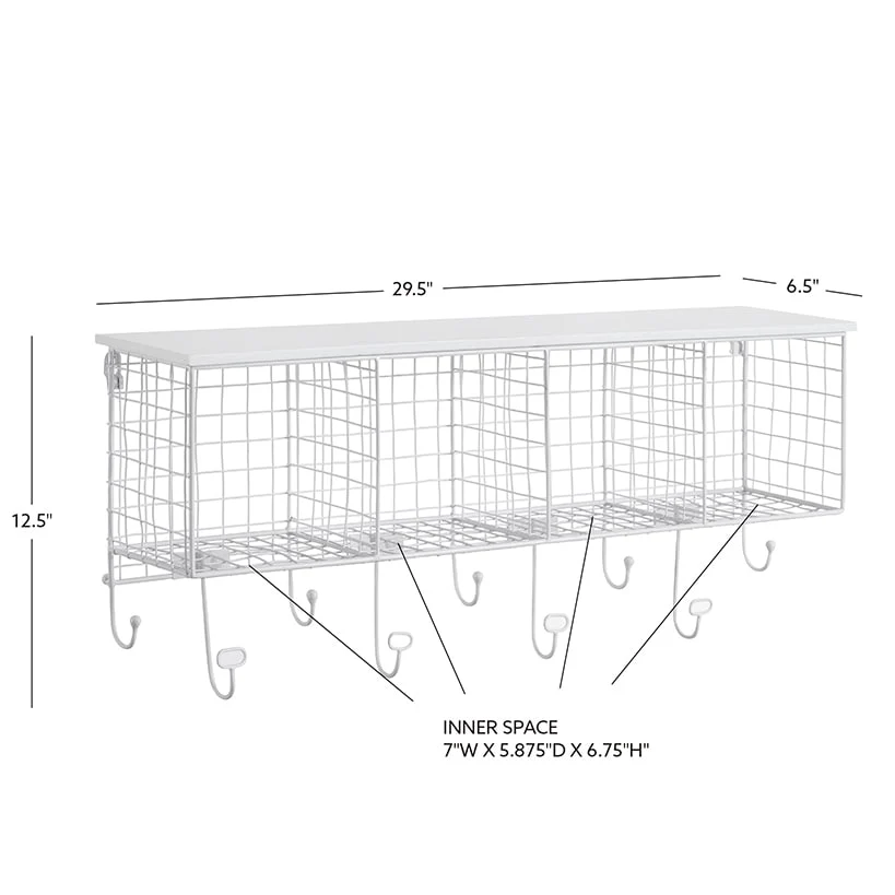 Four Cubby Wall Shelf with Hooks - Image 11