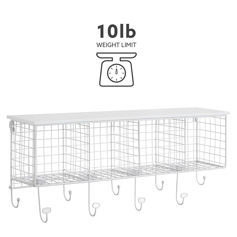 Four Cubby Wall Shelf with Hooks - Image 5