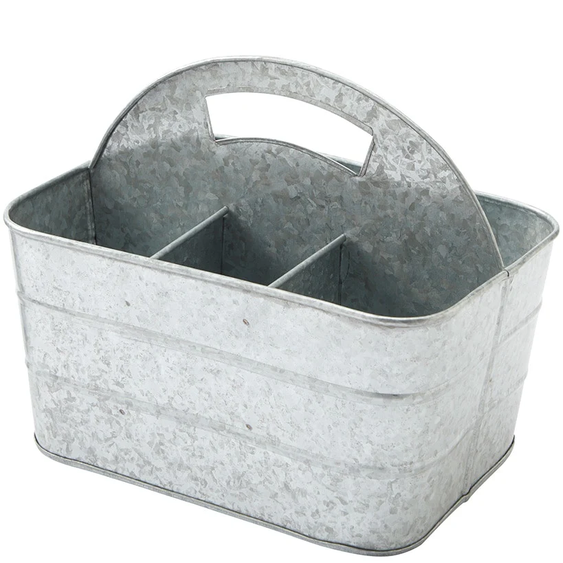 Galvanized Silver Metal Tabletop Serving Collection Tray or Caddy - Image 8