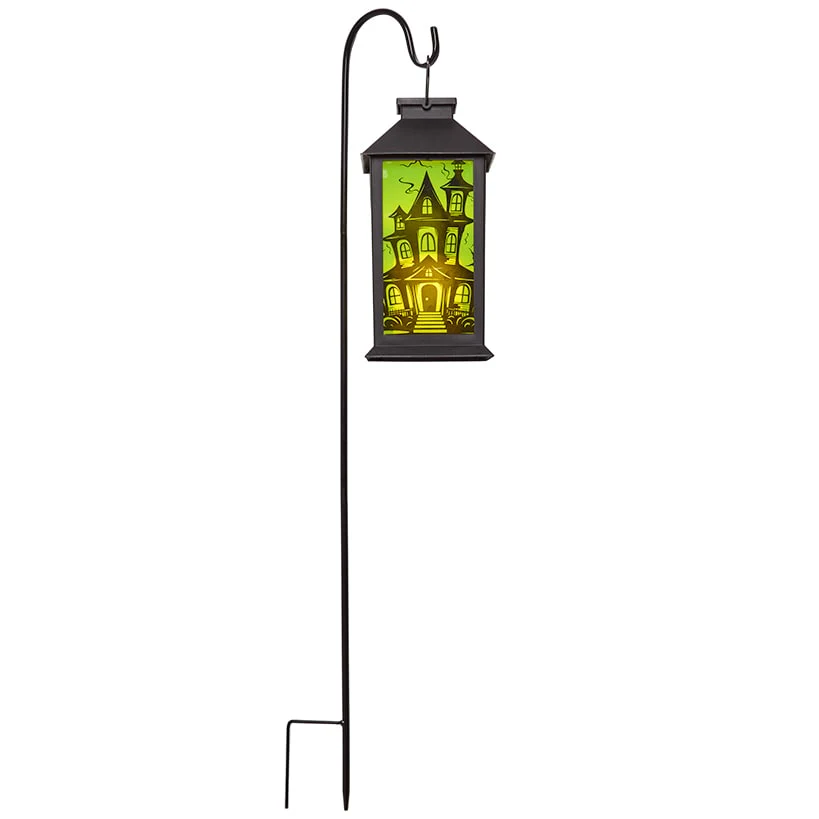 Halloween Lantern Solar Green with Haunted House - Image 2