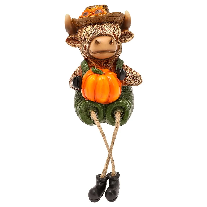 Highland Cow Shelf Sitter Girl With Sunflower Or Boy With Pumpkin - Image 5