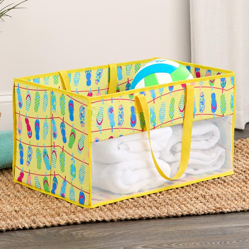 Home Storage Tote Bin with Mesh - Flip Flop or Shell Print - Image 4