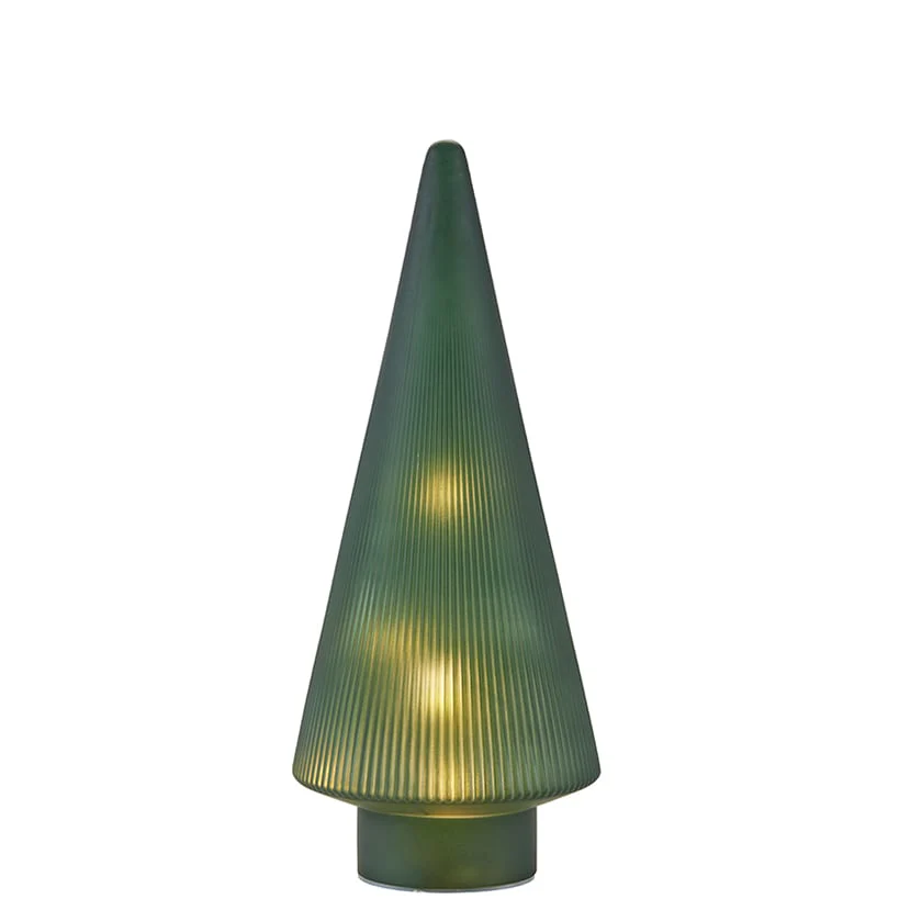 Lighted Burgundy Snowflake or Green Ribbed Glass Tabletop Tree - Image 5