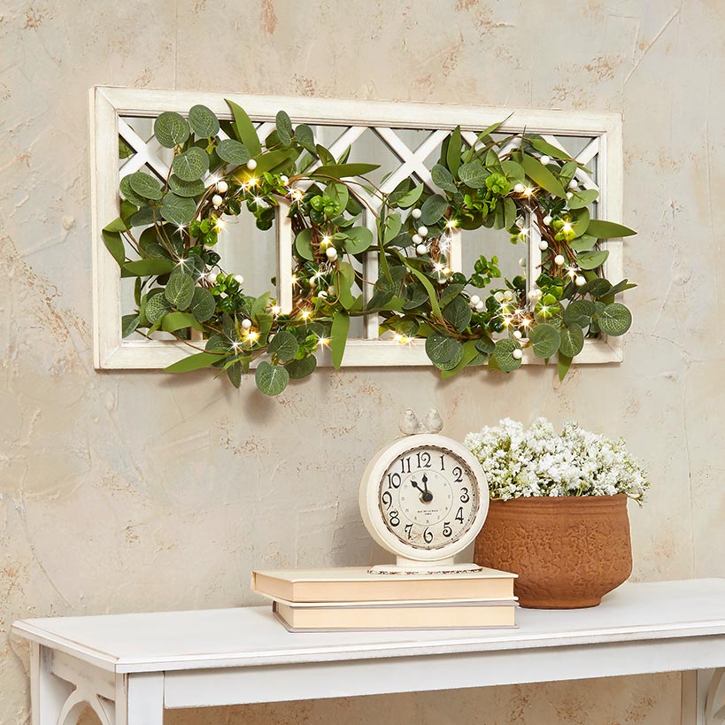 Lighted Country Wall Mirrors with Wreath - Single or Double - Image 3