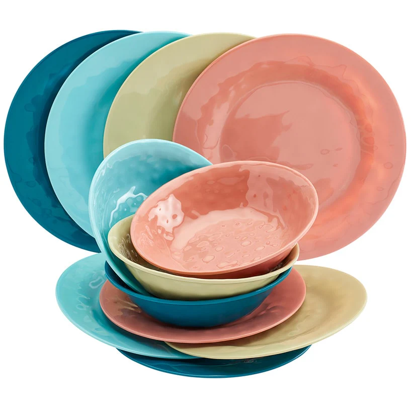 Melamine Dinnerware Service for 4 Set Vibrant Colors 12pc Set - Image 11