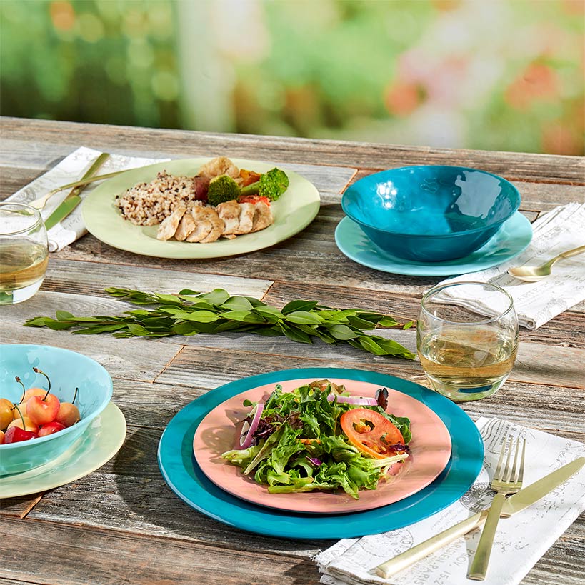 Melamine Dinnerware Service for 4 Set Vibrant Colors 12pc Set - Image 9