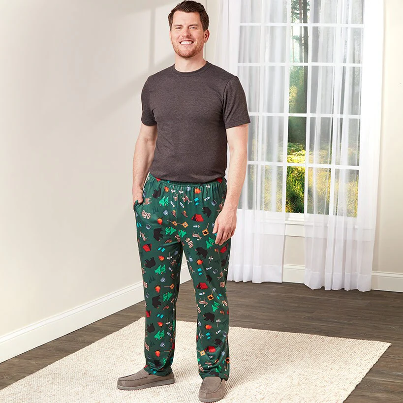 Men's Printed Pajama Lounge Pants Camping Theme