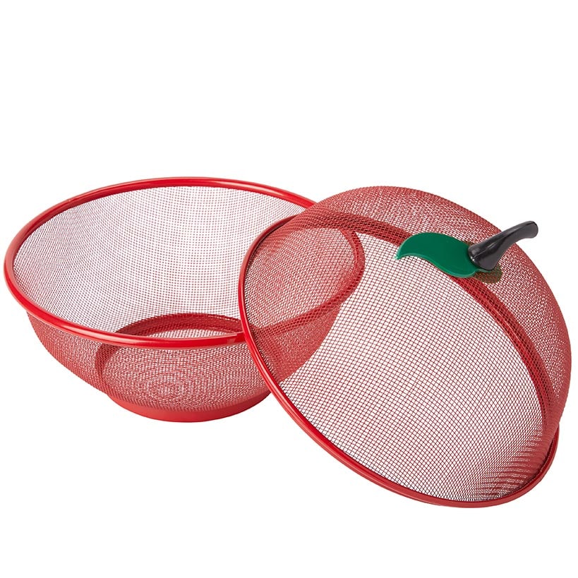 Mesh Wire Apple Shaped Fruit Basket with Lid Fruit Bowl Cover 2 Pc - Image 3