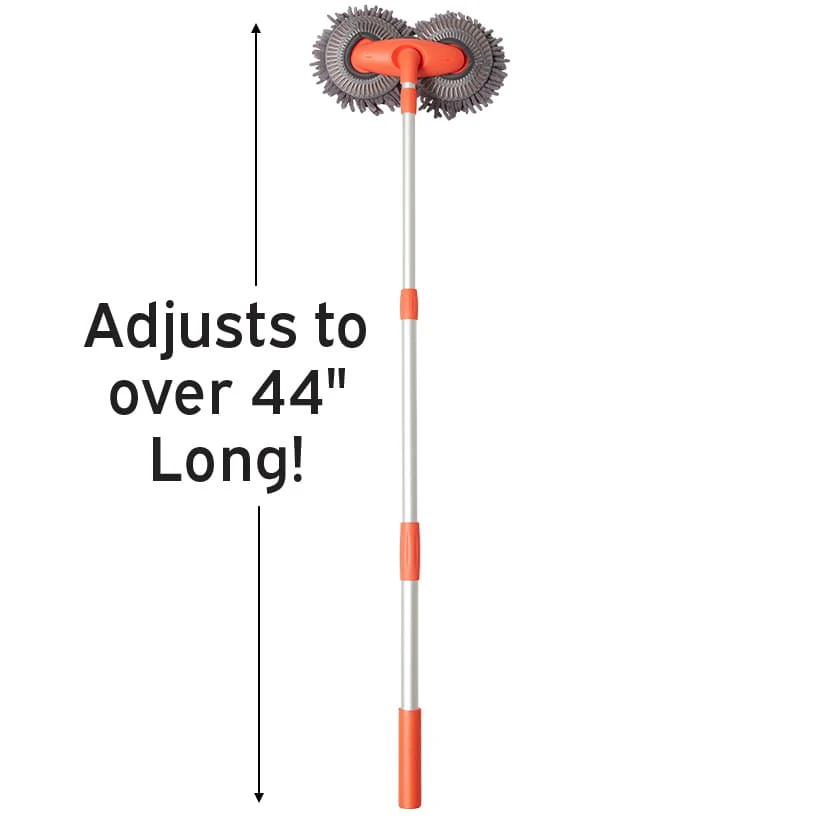 Microfiber Car Cleaning Brush with Double Mop, Extends 44" Long - Image 2