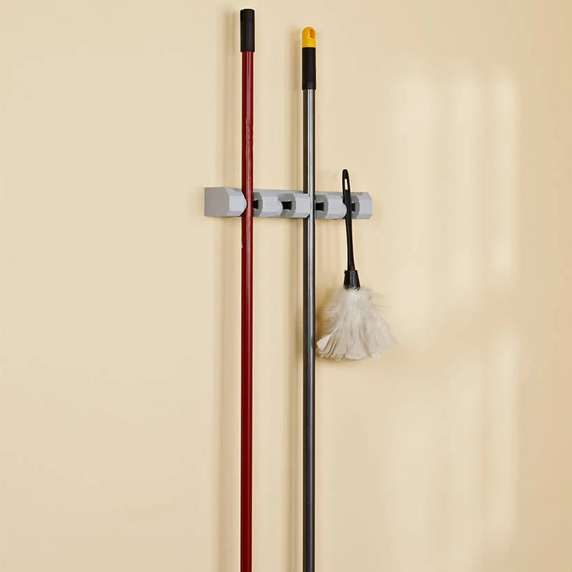 Mop & Broom Wall Mounted Storage Organizer Rack - 4 Slots - Image 2