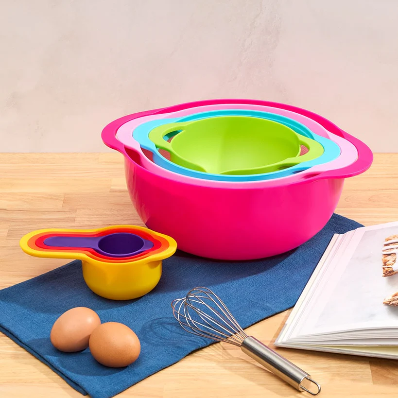 Nested Mixing Bowl and Measuring Cup Set Multicolored Plastic - Image 2
