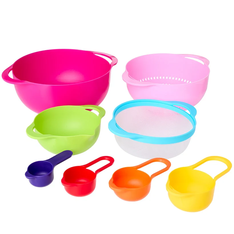 Nested Mixing Bowl and Measuring Cup Set Multicolored Plastic - Image 4