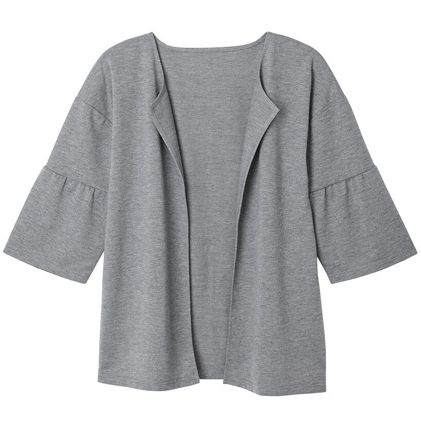 Open Front Cardigan with Ruffle 3/4 Sleeve - Image 4
