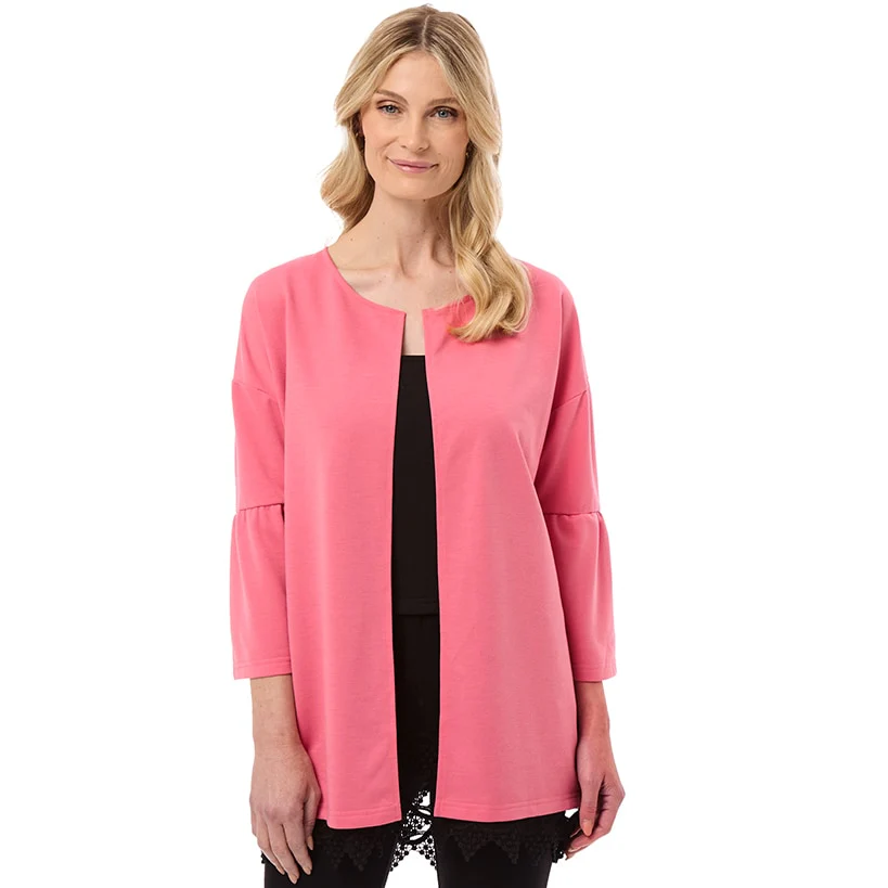 Open Front Cardigan with Ruffle 3/4 Sleeve - Image 6