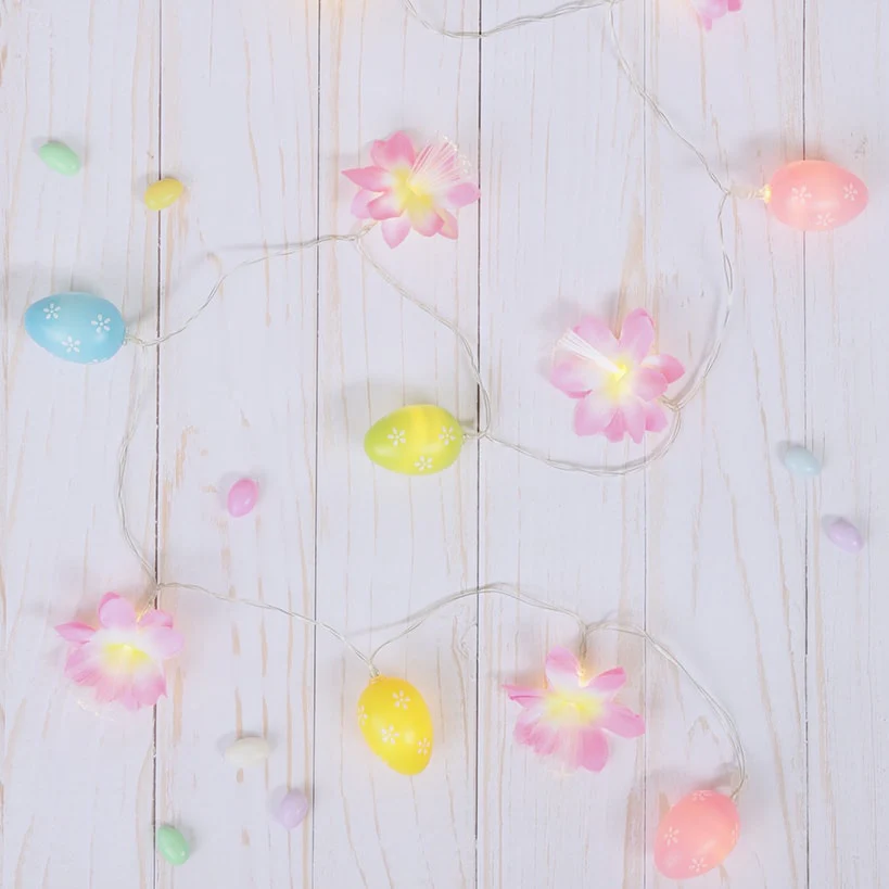 Pastel Easter Egg String Light With Flowers - Battery Operated - Image 2