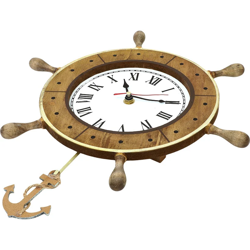 Pendulum Clock Nautical Themed Boat Or Helm Wheel With Anchor - Image 2