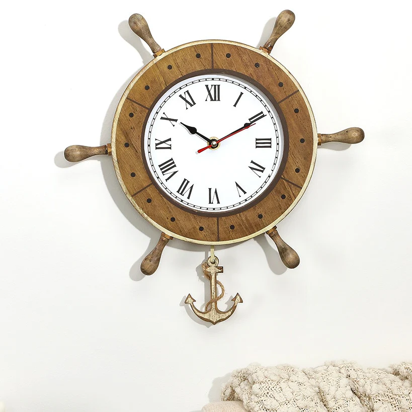 Pendulum Clock Nautical Themed Boat Or Helm Wheel With Anchor - Image 3