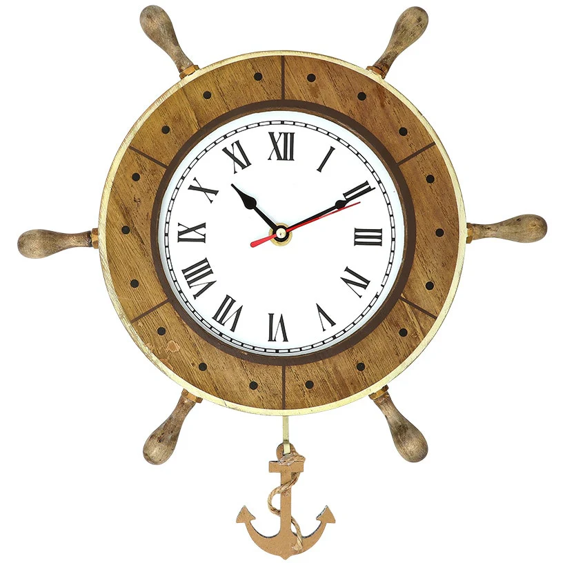 Pendulum Clock Nautical Themed Boat Or Helm Wheel With Anchor - Image 5