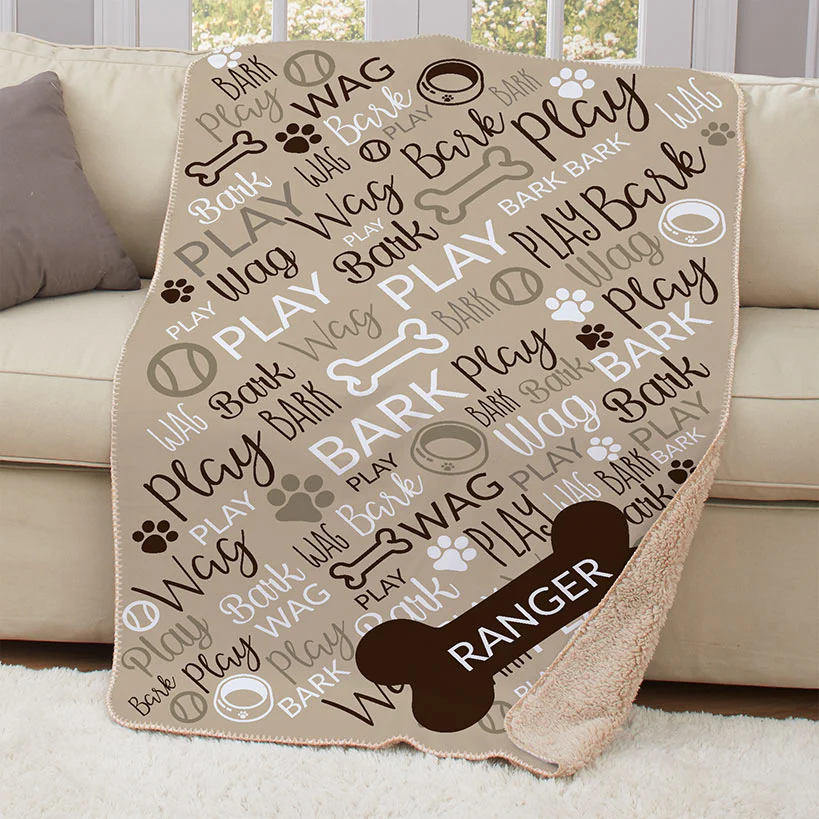 Personalized Bark Pet Word Art Sherpa Throw