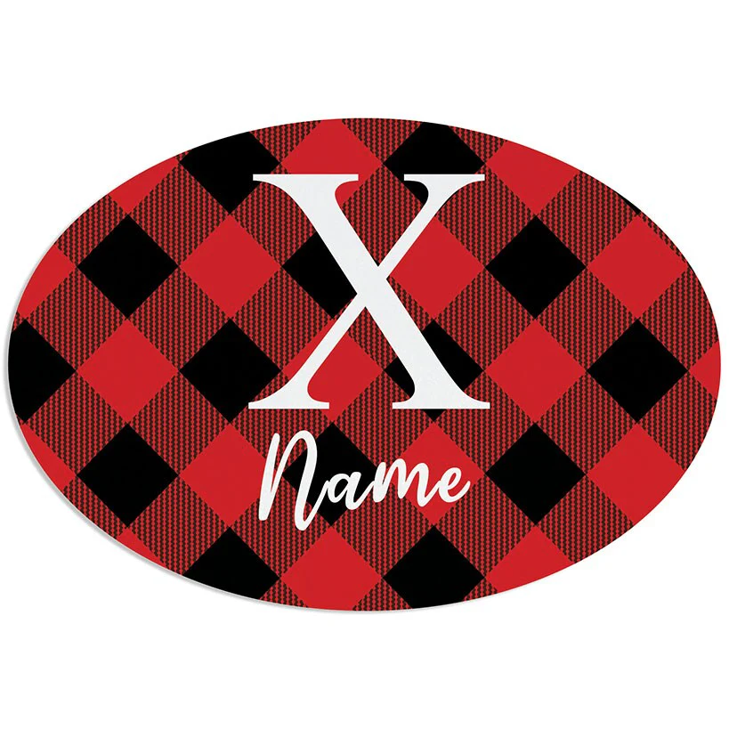 Personalized Buffalo Check Name & Initial Wreath Hanger or Oval Plaque - Image 4
