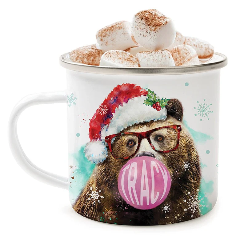 Personalized Christmas Bear Bubble Gum Camp Mug - Image 2