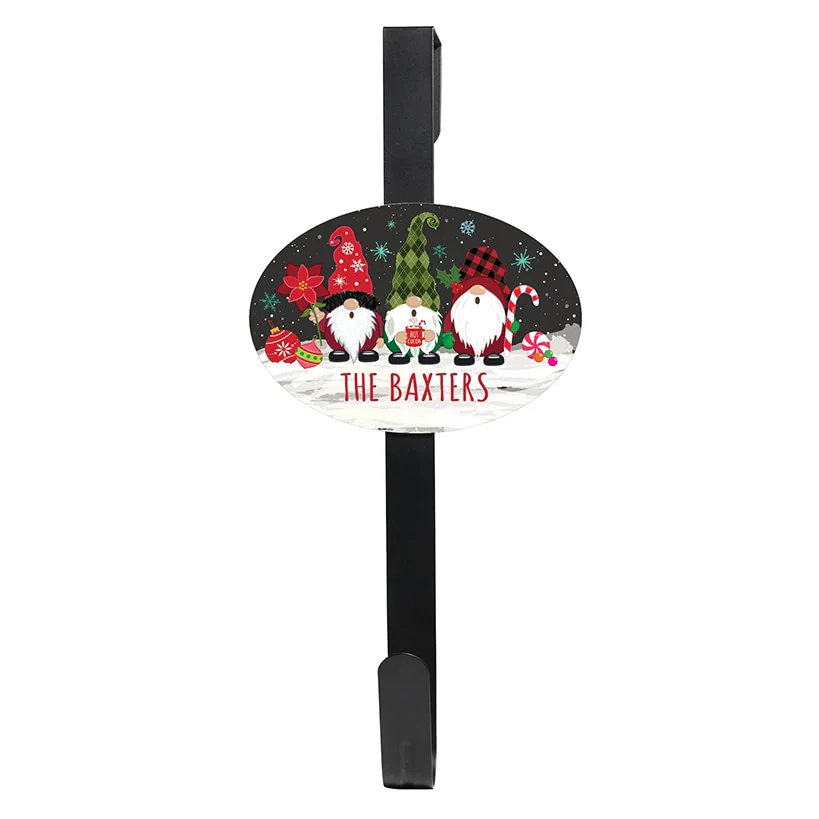 Personalized Christmas Gnomes Wreath Door Hanger or Oval Metal Plaque - Image 4