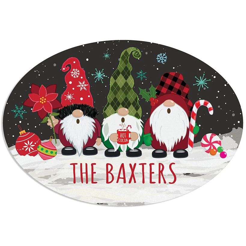 Personalized Christmas Gnomes Wreath Door Hanger or Oval Metal Plaque - Image 5
