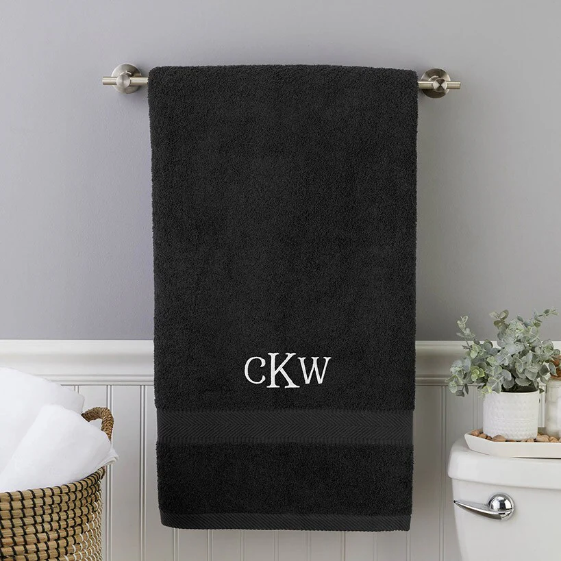 Personalized Embroidered Black Bath Towels - Image 4