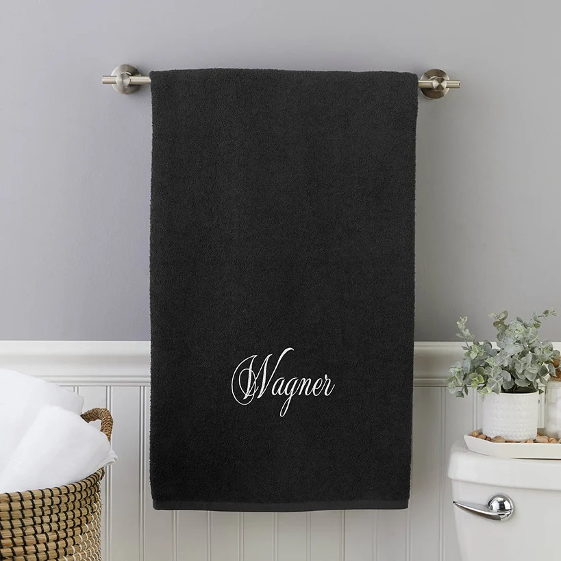 Personalized Embroidered Black Bath Towels - Image 5