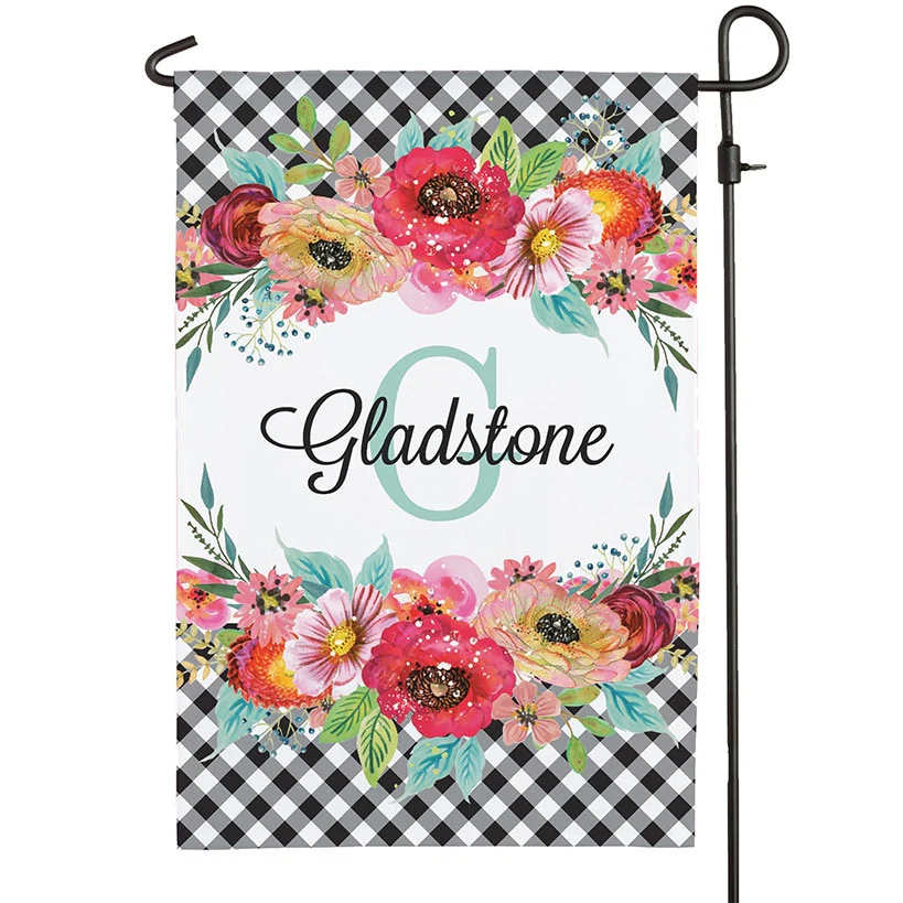 Personalized Gingham and Floral Garden Flag - Image 2