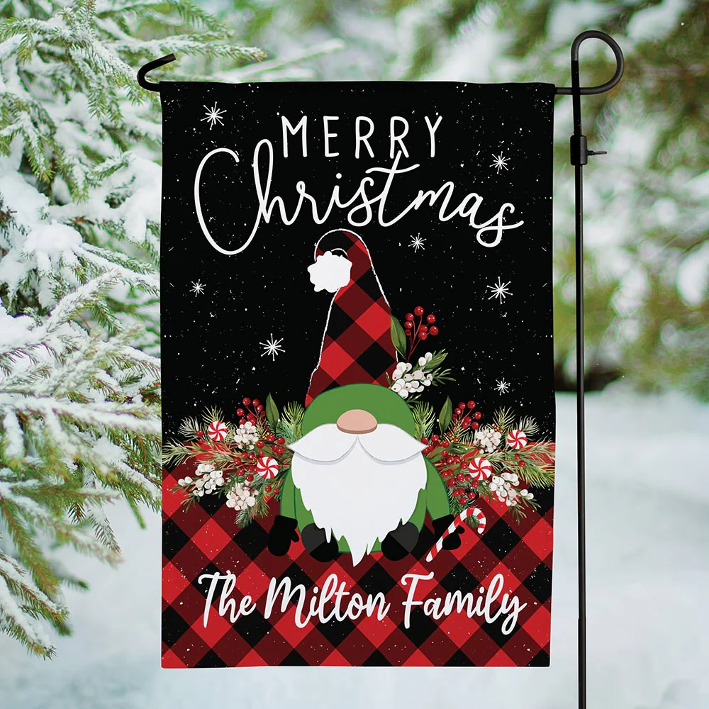 Personalized Gnome Buffalo Check Garden Flag