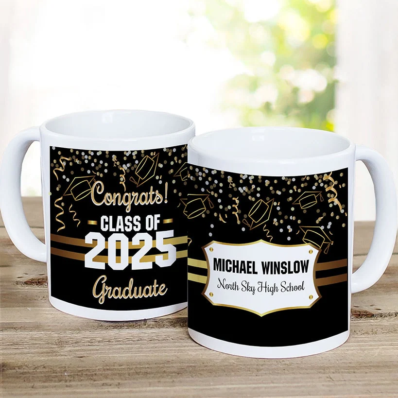 Personalized Gold Confetti Graduation Mug 11oz - Image 4