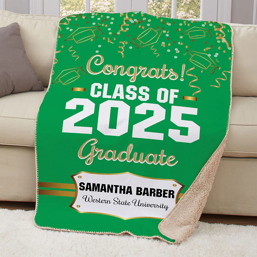 Personalized Gold Confetti Graduation Throw Blanket - Image 3